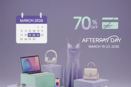 Afterpay Day March 2026: 30+ deals up to 70% off tech and fashion — AI-generated illustration