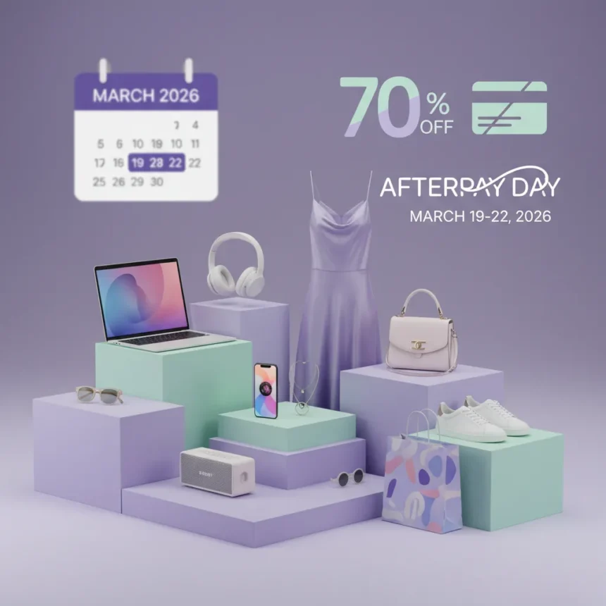 Afterpay Day March 2026: 30+ deals up to 70% off tech and fashion — AI-generated illustration