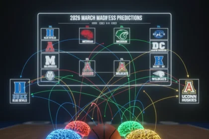 AI March Madness predictions reveal stark differences in tournament logic — AI-generated illustration