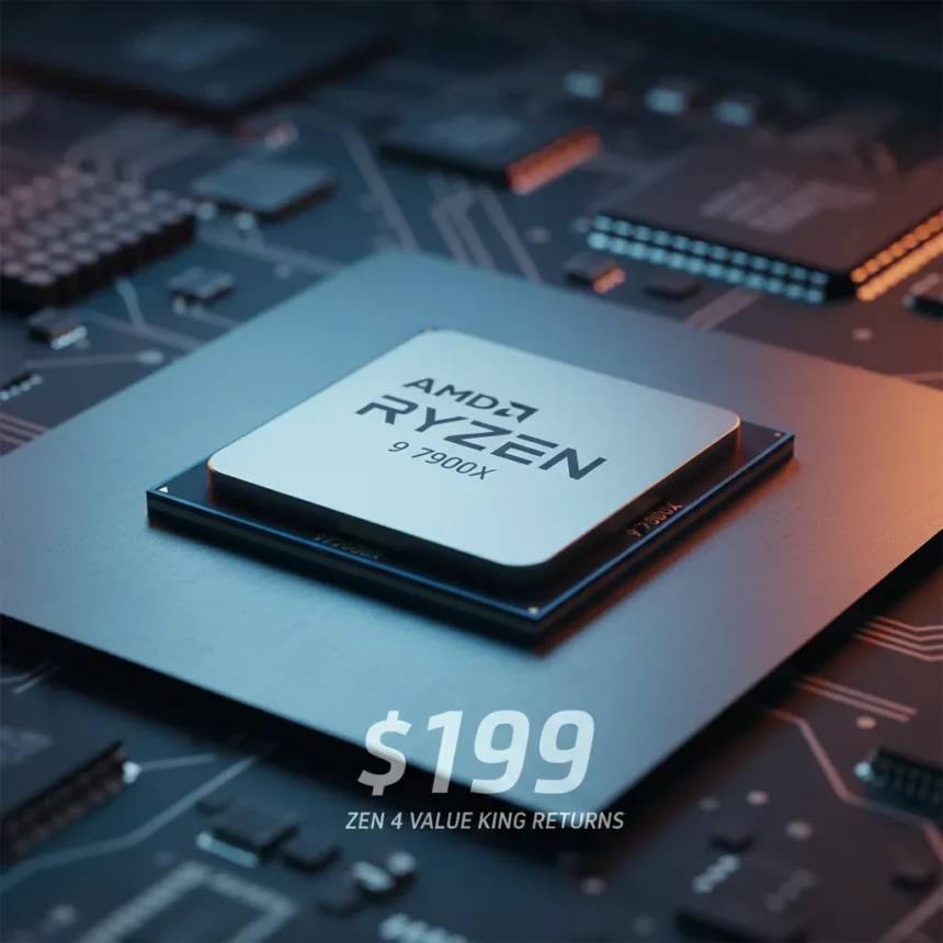 AMD Ryzen 9 7900X hits $199 — Zen 4 value king returns — AI-generated illustration