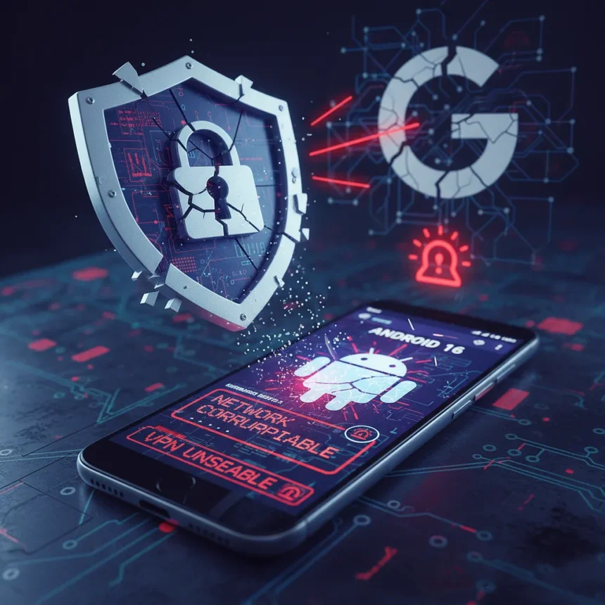 Android 16 VPN bug leaves millions exposed for seven months — AI-generated illustration