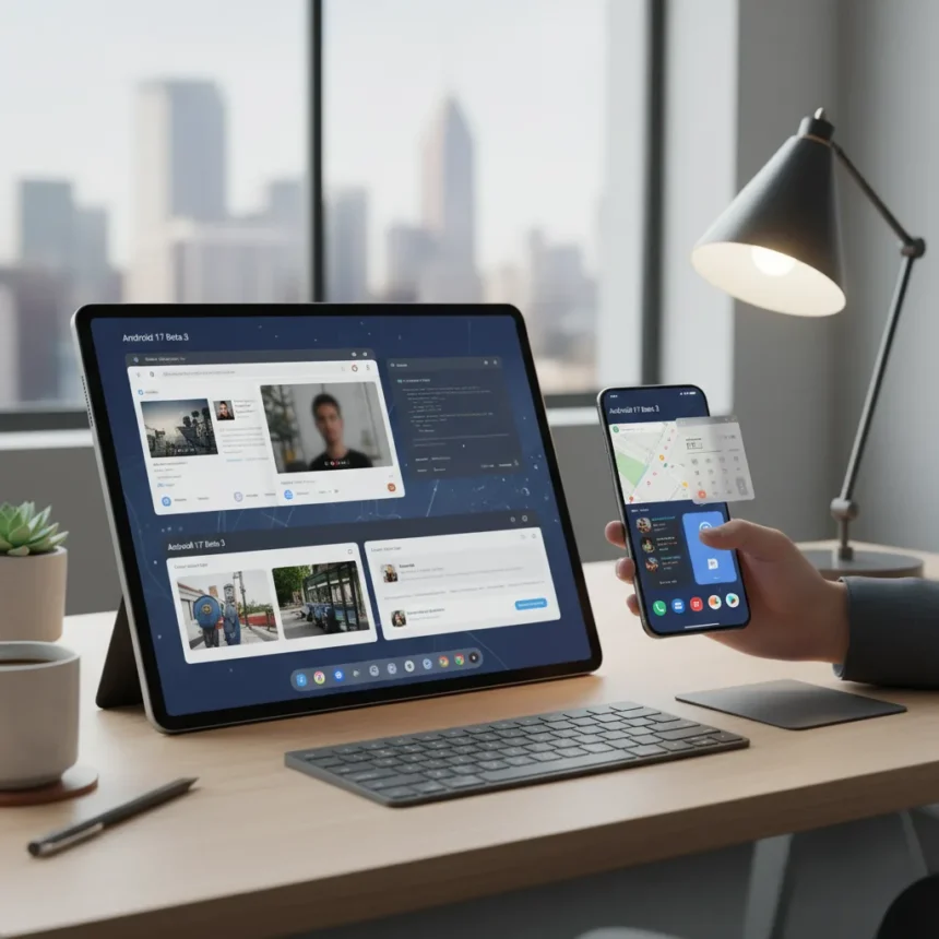 Android 17 Beta 3 desktop multitasking finally works like a real PC — AI-generated illustration