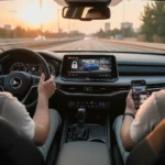 Android Auto YouTube playback blocked while driving — AI-generated illustration
