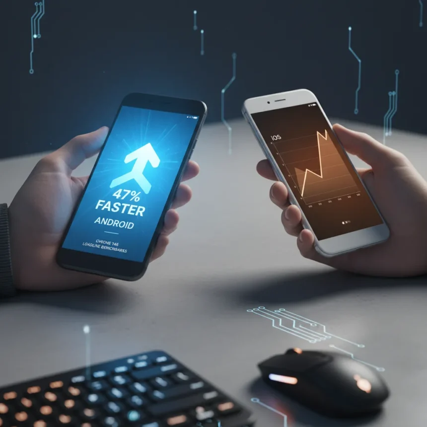 Android web browsing is 47% faster than iOS, Google claims — AI-generated illustration