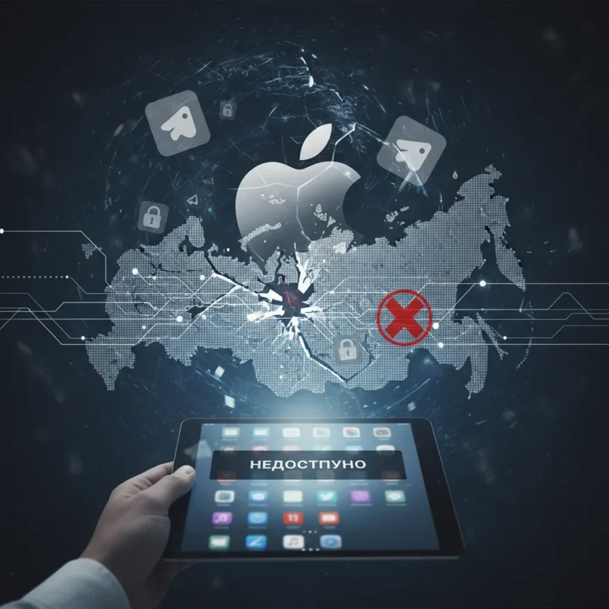 Apple's Russian App Store VPN purge enables state censorship — AI-generated illustration