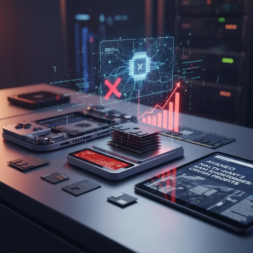 RAM shortage crisis forces AYANEO to halt NEXT 2 handheld sales — AI-generated illustration