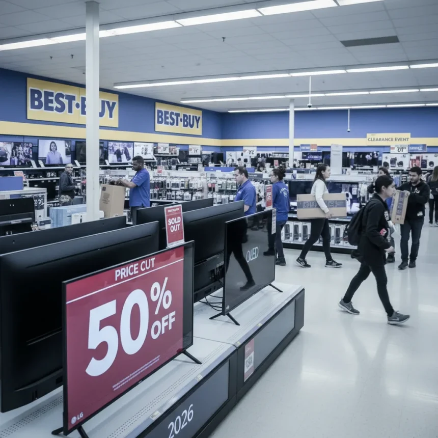 Best Buy's OLED TV sale slashes prices by 50%, but stock is vanishing — AI-generated illustration