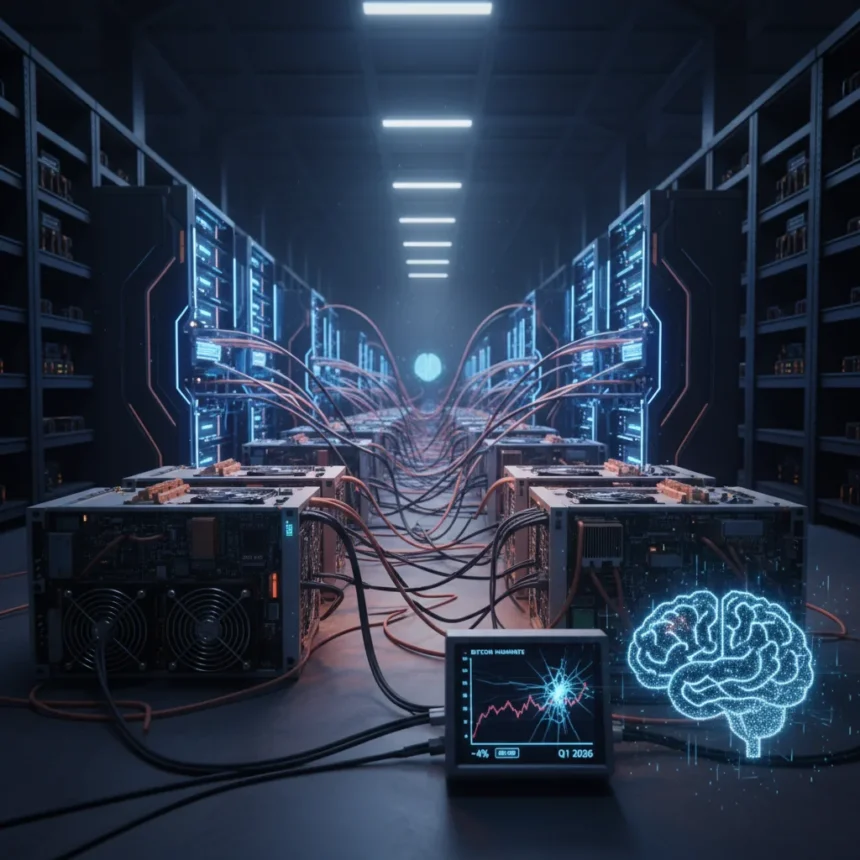 Bitcoin hashrate drops for first time since 2020 — AI-generated illustration