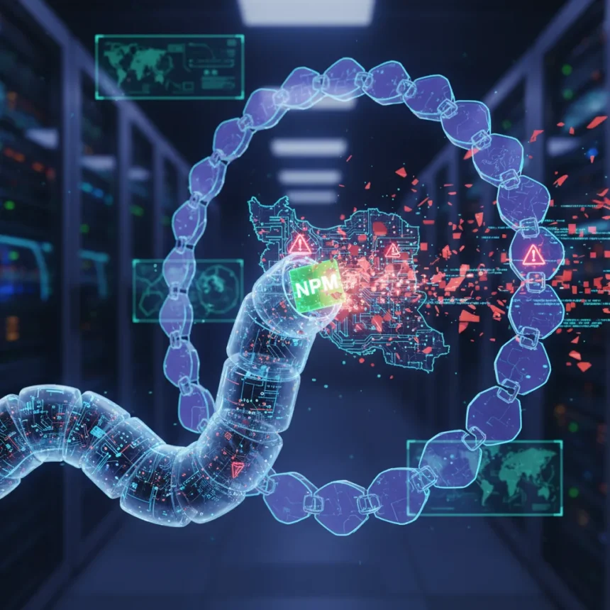 CanisterWorm malware targets Iran with npm supply chain attack — AI-generated illustration
