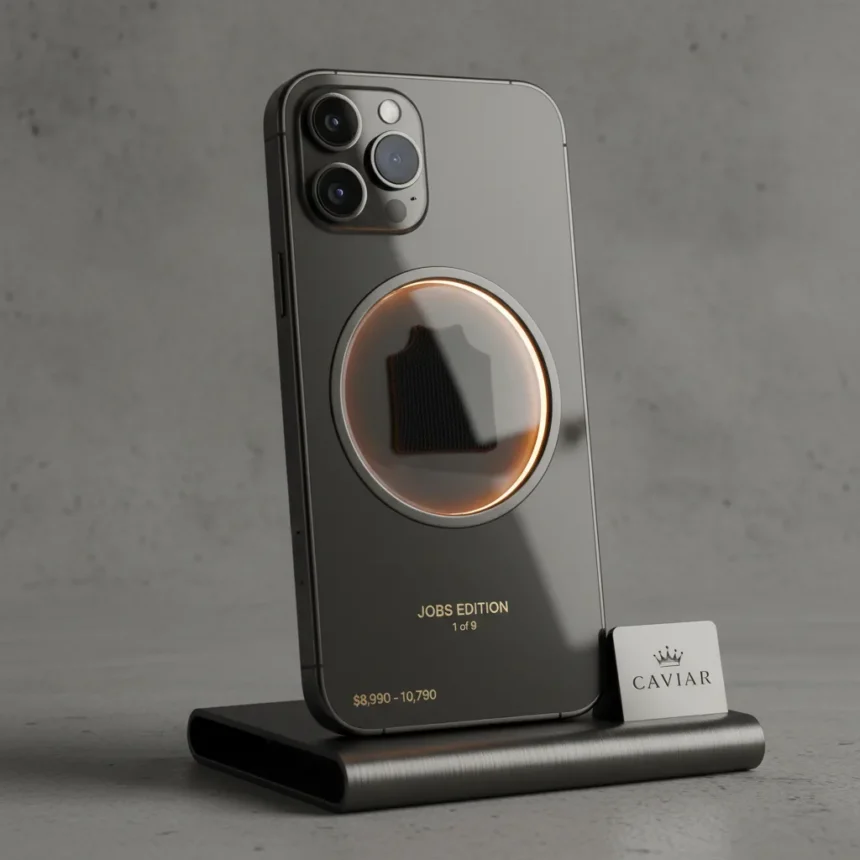 Caviar's iPhone 17 Pro Jobs Edition costs $10K for a turtleneck fragment — AI-generated illustration