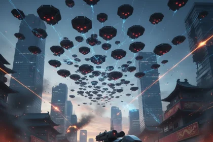 Chinese military swarm drone technology shifts warfare to autonomous collectives — AI-generated illustration