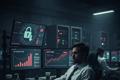 Cybersecurity job burnout hits crisis as 84% fear breach-related layoffs — AI-generated illustration