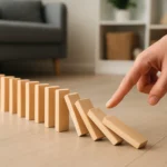 Declutter domino effect: How tiny tasks spark home transformation — AI-generated illustration