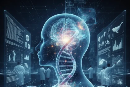 DNA language models reshape biology with AI foundation models — AI-generated illustration