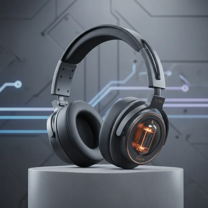 Écoute TH1 wireless headphones pack vacuum tubes into audiophile over-ears — AI-generated illustration