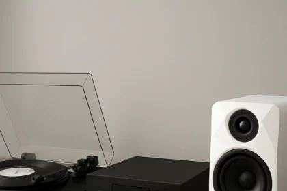 Elipson Prestige Facet II 6 Active speakers blend vinyl and streaming — AI-generated illustration