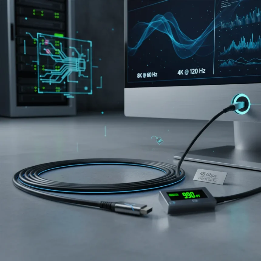 990-Foot Fiber Optic HDMI Cable Proves Distance Is No Barrier — AI-generated illustration