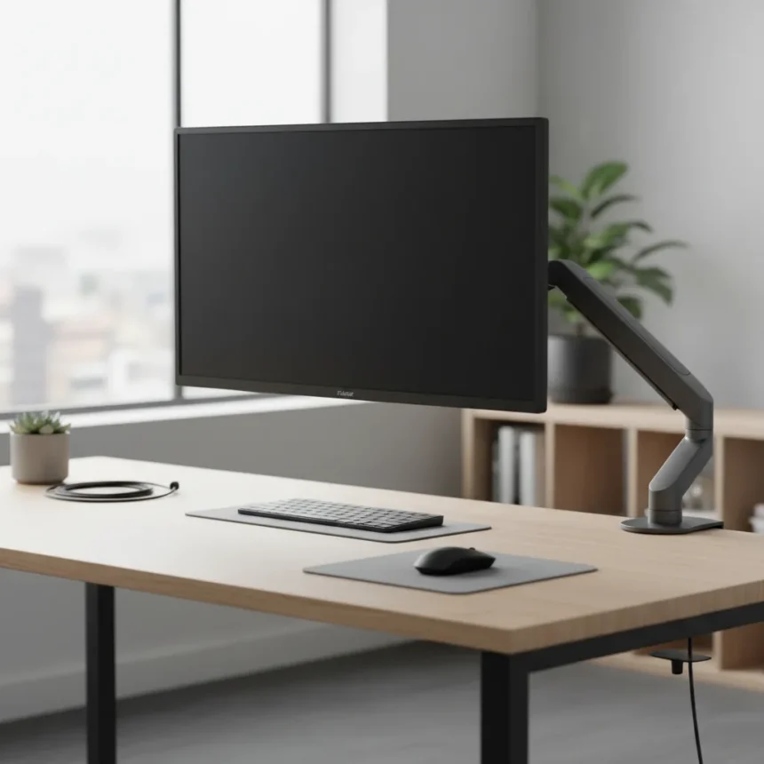 FlexiSpot Single Monitor Arm F7 Cuts Desk Clutter for $30 — AI-generated illustration