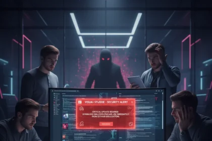 GitHub developers face malware via fake VS Code alerts — AI-generated illustration
