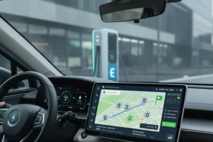 Google Maps EV trip planning now works in Android Auto — AI-generated illustration