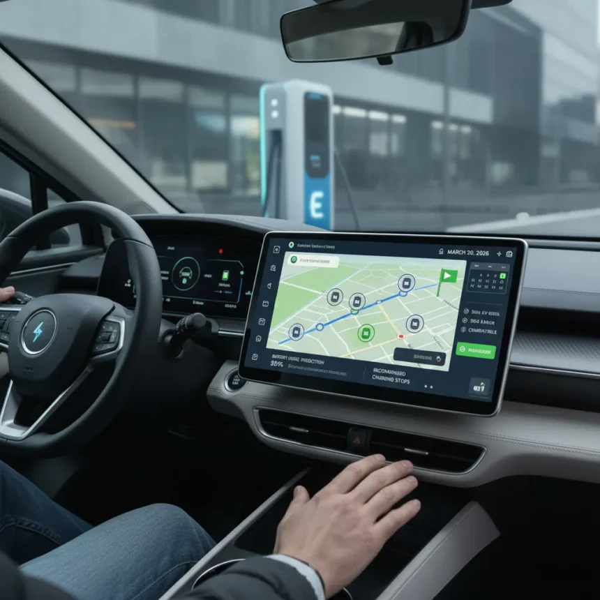 Google Maps EV trip planning now works in Android Auto — AI-generated illustration