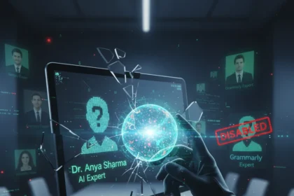 Grammarly's Expert Review failure exposes AI identity theft problem — AI-generated illustration