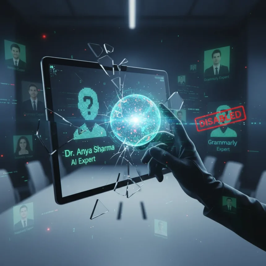Grammarly's Expert Review failure exposes AI identity theft problem — AI-generated illustration