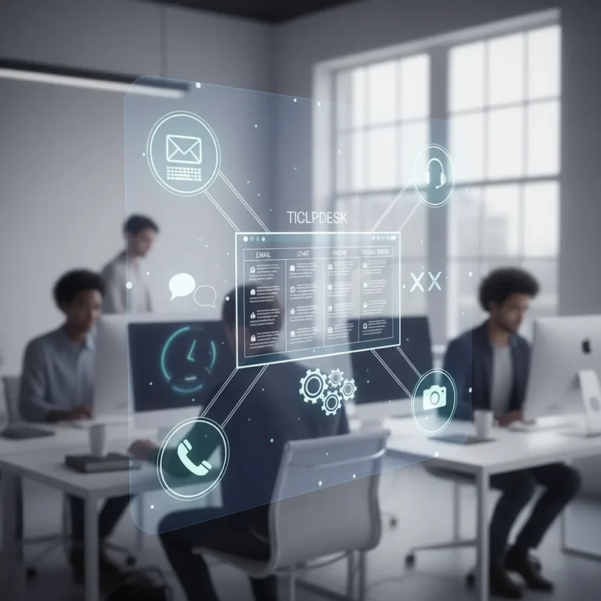 Helpdesk software centralizes support across every customer channel — AI-generated illustration