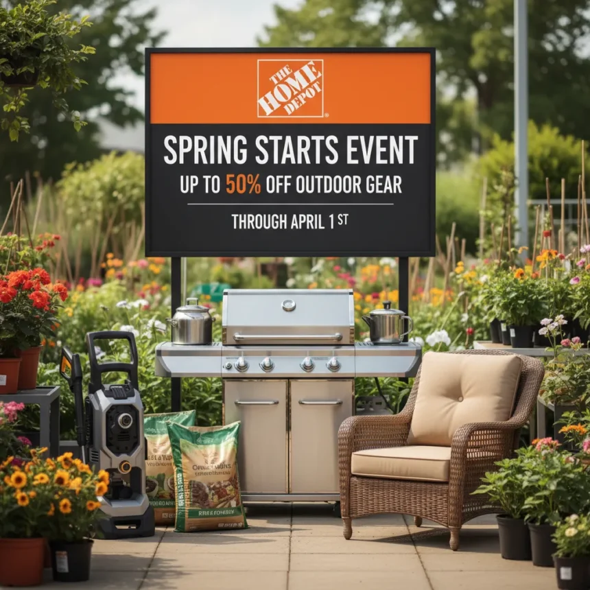 Home Depot Spring Starts Event: 50% Off Outdoor Gear — AI-generated illustration