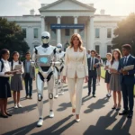 Humanoid robots enter the White House as education policy — AI-generated illustration
