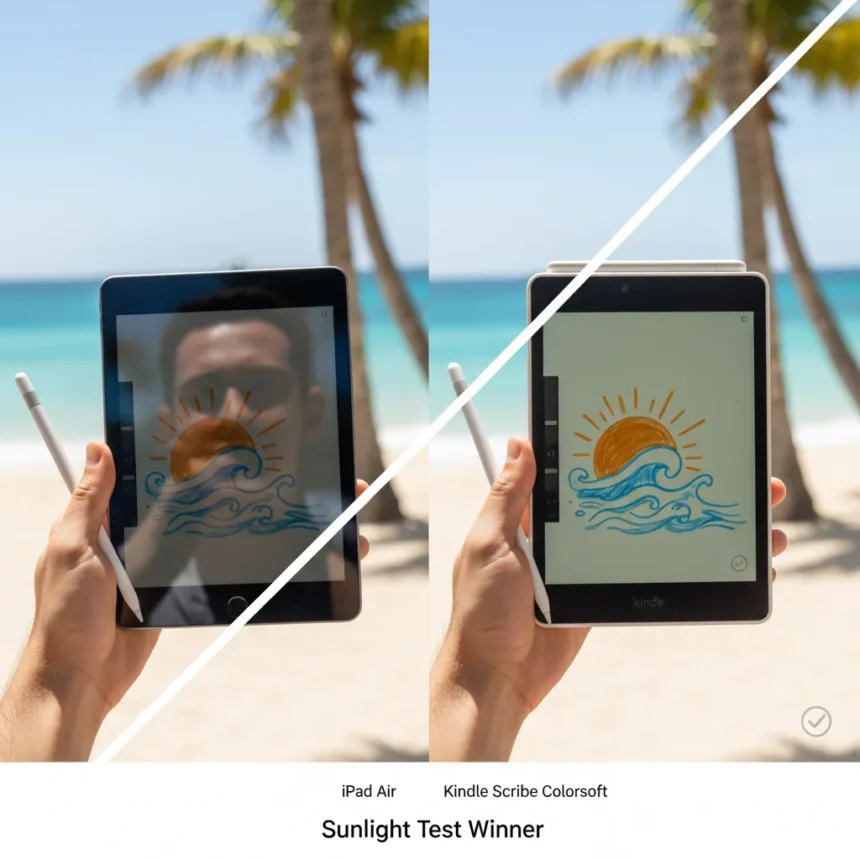 iPad Air vs Kindle Scribe Colorsoft: Sunlight Test Winner — AI-generated illustration