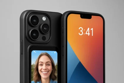iPhone 17 Pro Selfix case adds rear touchscreen and 2TB storage — AI-generated illustration