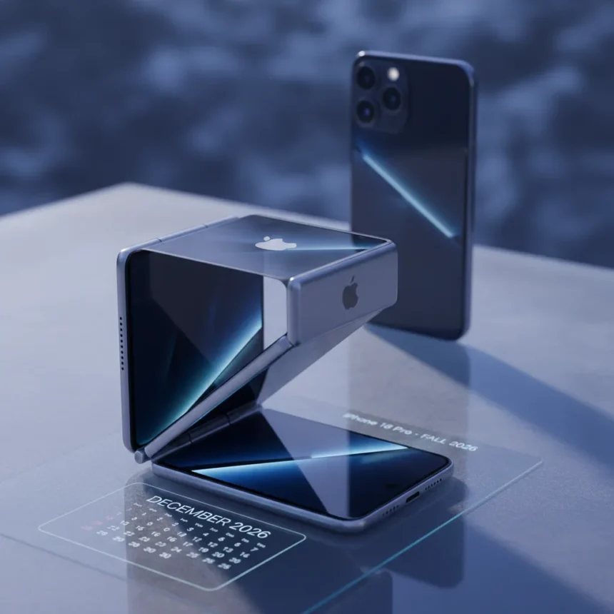 iPhone Fold delay pushes launch to winter 2026, months after iPhone 18 Pro — AI-generated illustration