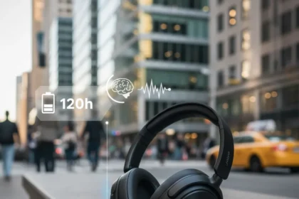 Jabra Evolve3 85 Bridges Premium Headphones and Professional Headsets — AI-generated illustration