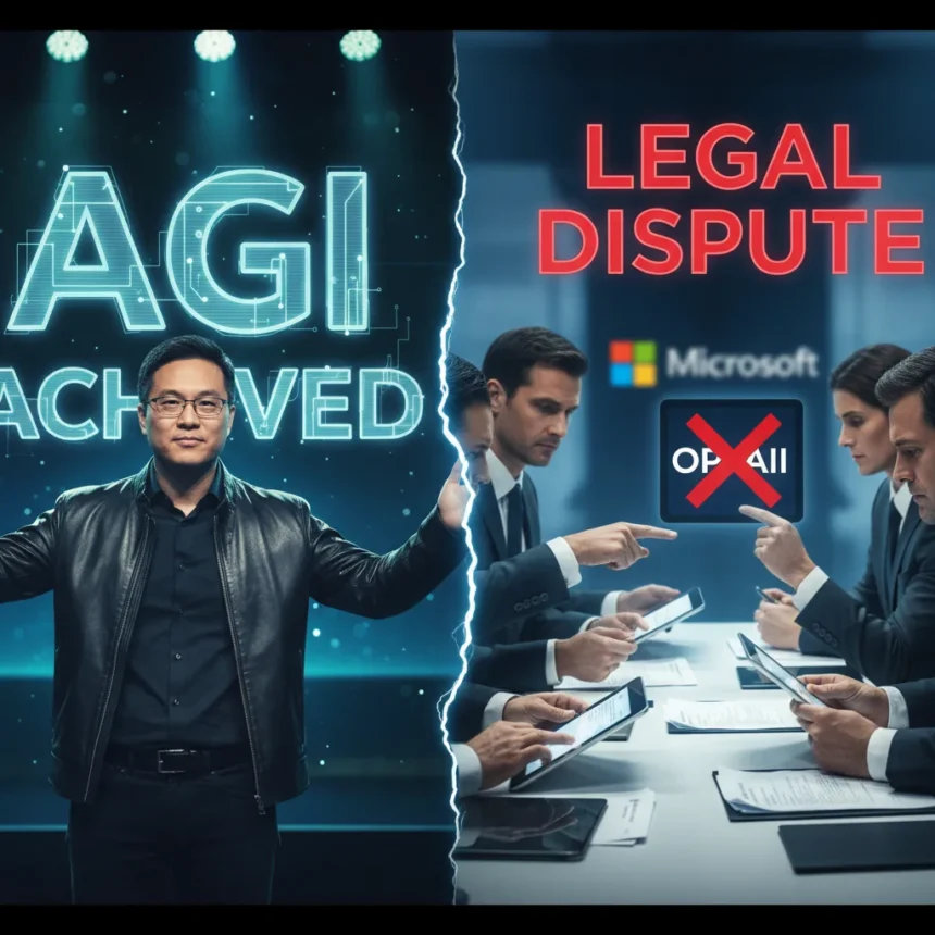 Jensen Huang's AGI claim sparks Microsoft legal showdown — AI-generated illustration