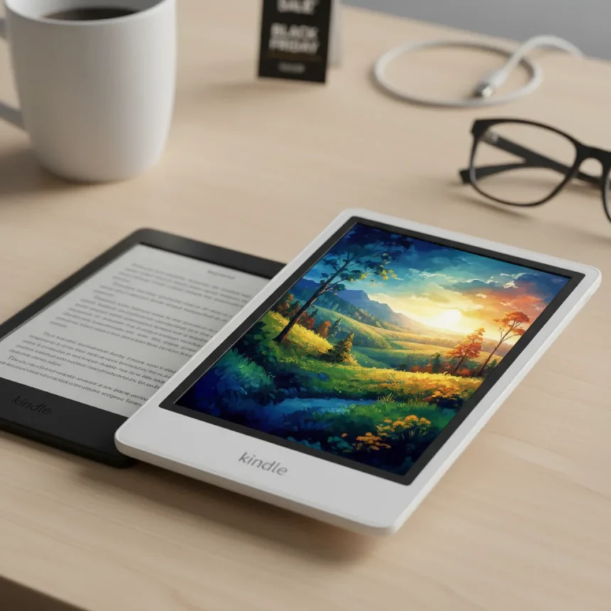 Kindle Colorsoft hits record low, but color comes with trade-offs — AI-generated illustration