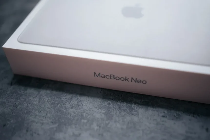 Macbook neo box with apple logo