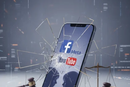 Social media addiction case finds Meta and YouTube negligent — AI-generated illustration