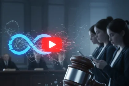 Meta and YouTube found negligent in landmark social media addiction trial — AI-generated illustration