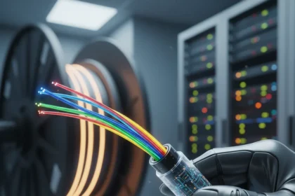 Multicore optical fiber quadruples data capacity without new cables — AI-generated illustration