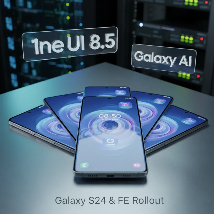 One UI 8.5 rollout to Galaxy S24 and FE phones starts this spring — AI-generated illustration