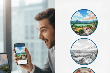 OneDrive AI Restyle transforms photos into anime, sketches, and crochet dolls — AI-generated illustration