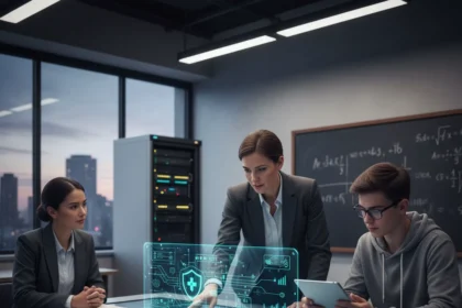 Private Sector Cybersecurity Partnerships Transform Education — AI-generated illustration