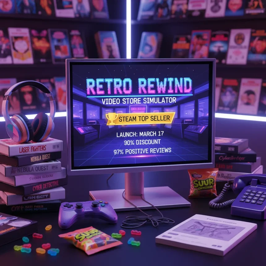 Retro Rewind Video Store Simulator hits Steam top seller status — AI-generated illustration