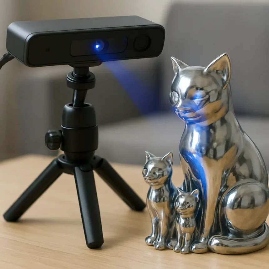 Revopoint INSPIRE 2 Tackles Reflective Surfaces Without Spray — AI-generated illustration