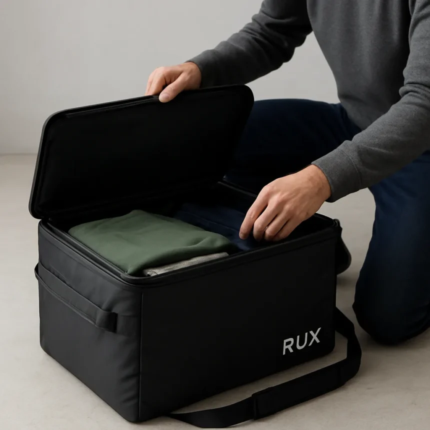 RUX Duffel Box Ditches Zippers to Fix the Duffel Bag Problem — AI-generated illustration