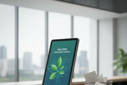 Samsung's 13-inch color e-paper display challenges printed workplace signs — AI-generated illustration