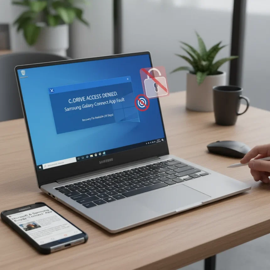 Samsung Galaxy Connect app caused Galaxy Book4 C-drive lockout — AI-generated illustration