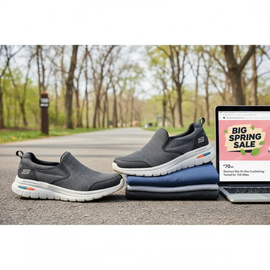 Skechers slip-on max cushioning shoes tested for 100 miles — AI-generated illustration