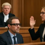 Smart glasses courtroom coaching scandal exposes legal system gaps — AI-generated illustration